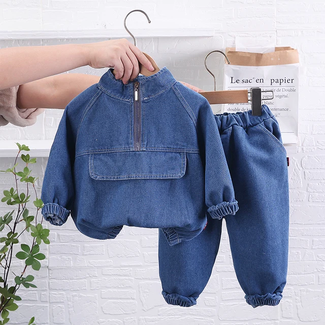 2023 Spring Autumn Children Clothes Boys Suit Denim Pullover Tops + Jeans Pants 2Pcs/Set Infant Casual Outfits Kids Sportswear 1