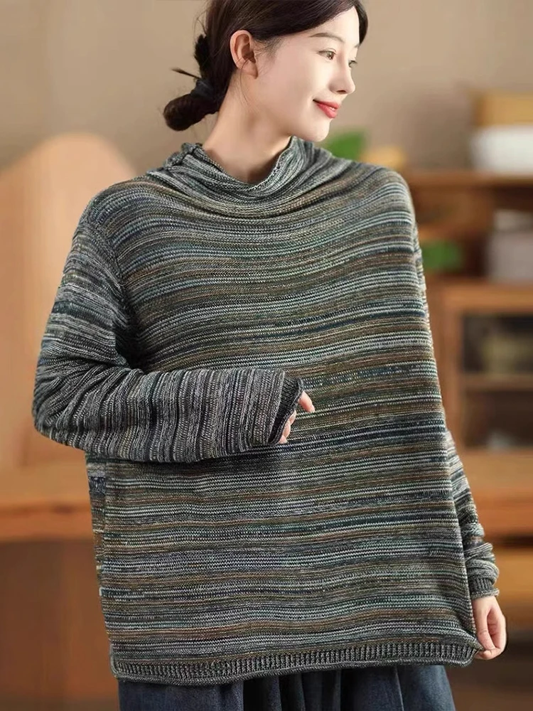 Зимний вязаный пуловер Max LuLu женская модная полосатая водолазка свитера большого