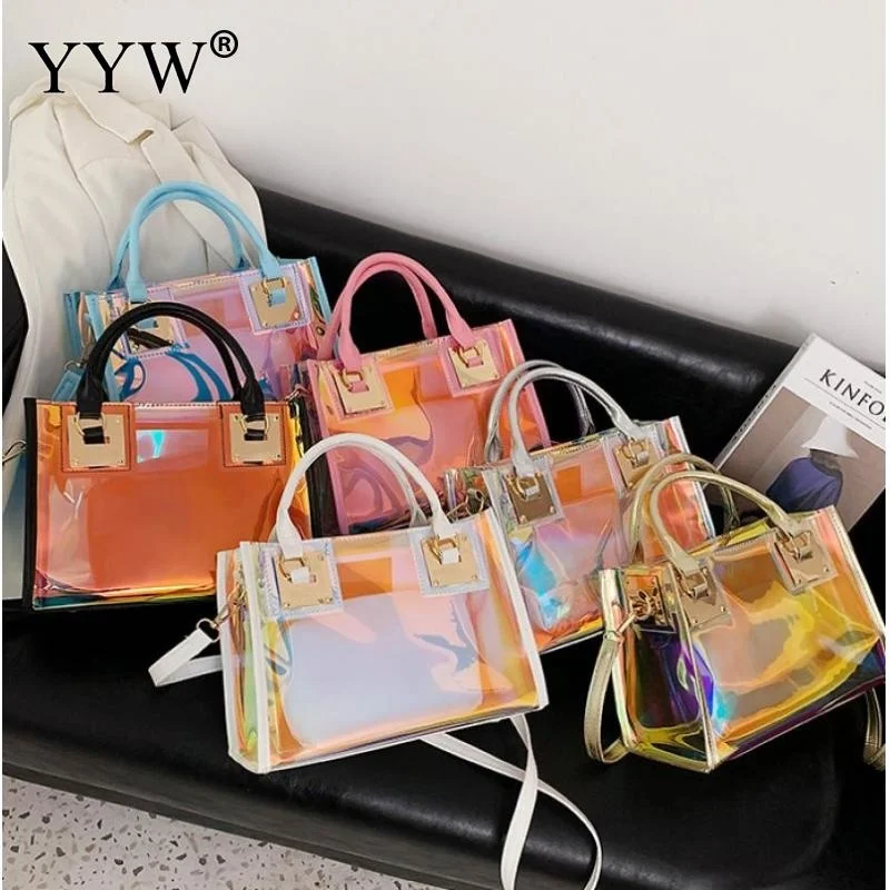 

Holographic Transparent Jelly Bag High Quality PVC Women'S Designer Handbag Big Capacity Chain Shoulder Messenger Bags Clear Bag