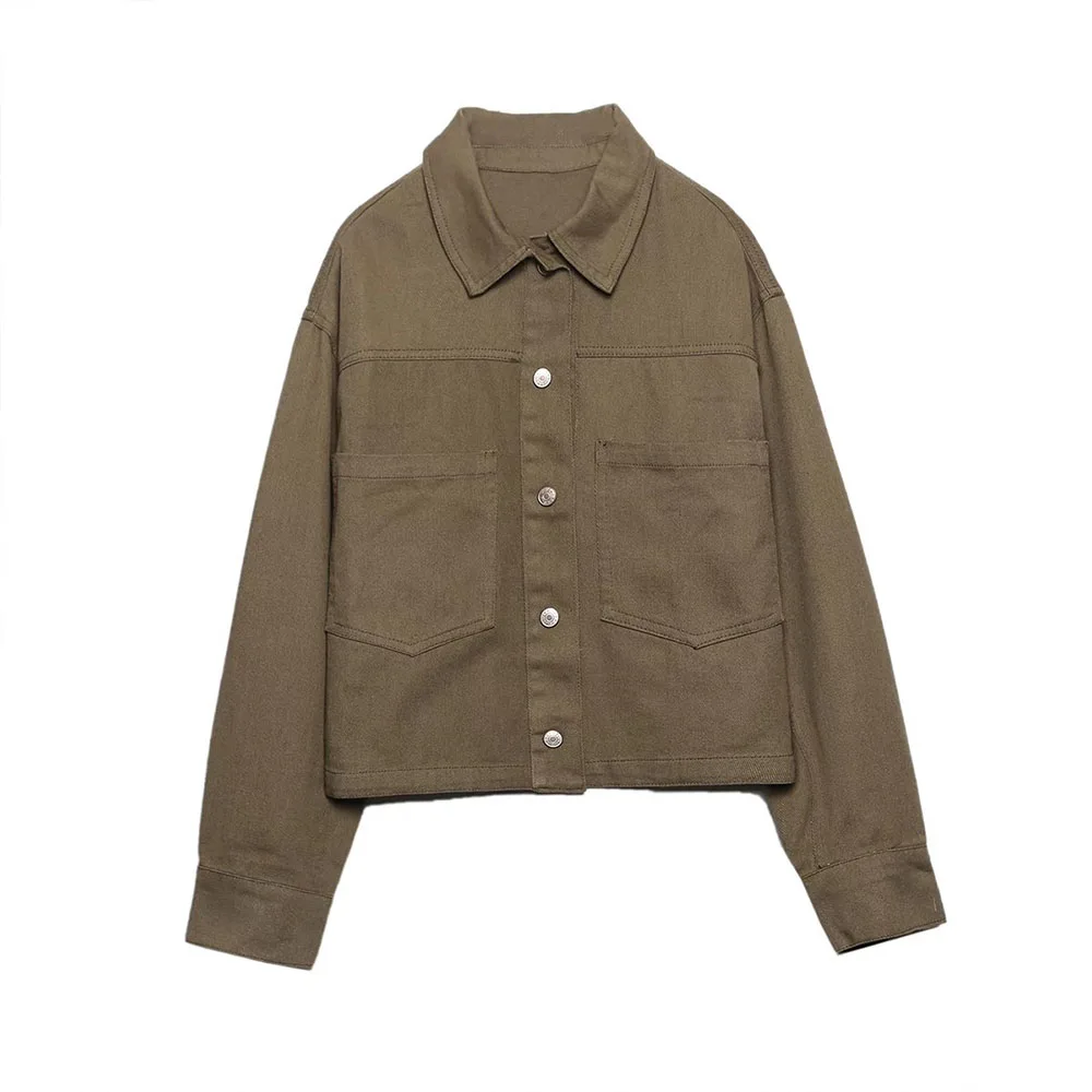 

Женская короткая джинсовая куртка, повседневная однобортная куртка с отложным воротником и карманами, весна 2022