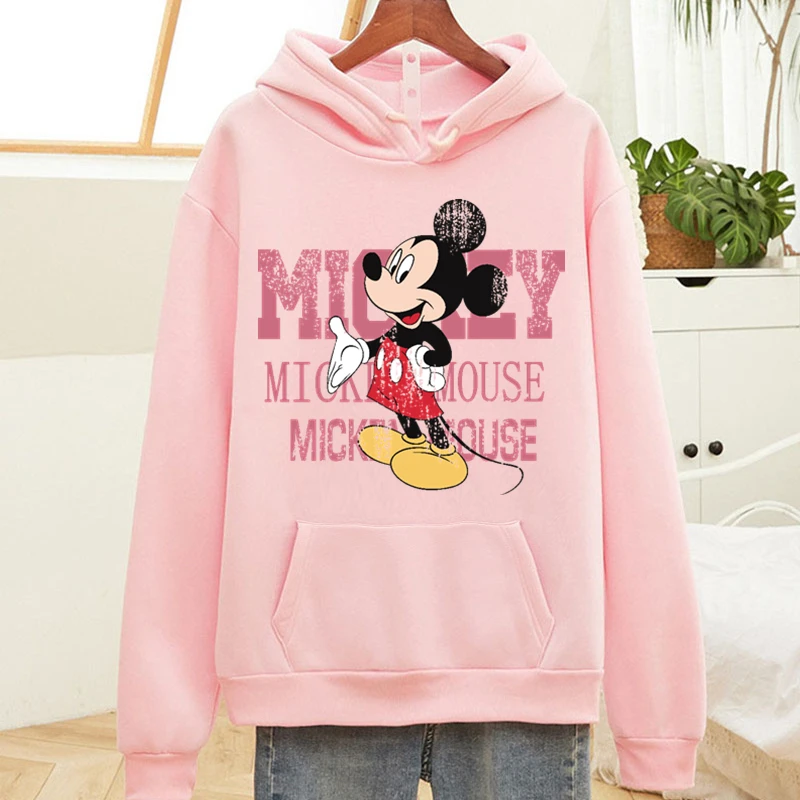 Disney Anime Oversize Mickey Mouse Hooded Sweatshirt Women Men Autumn Winter Fleece Thick Warm 90s Aesthetic Hoodie Streetwear