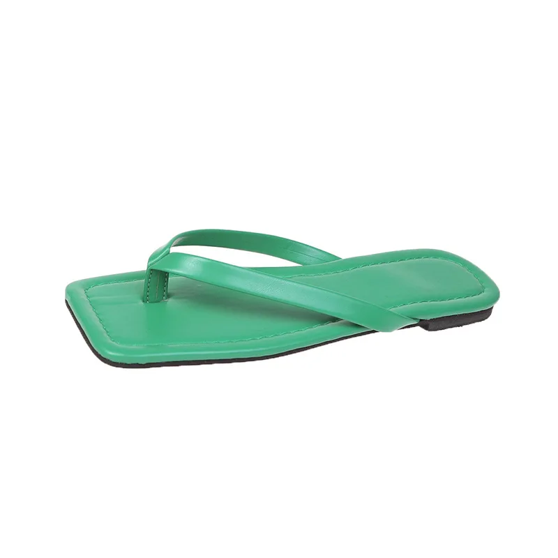 

2022 women's summer new European and American large size flat bottom square head flip-flops 2924