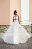 2022 elegant a line sheer v neck wedding dress for women lace applique sleeveless tulle bridal gown sweep train custom made