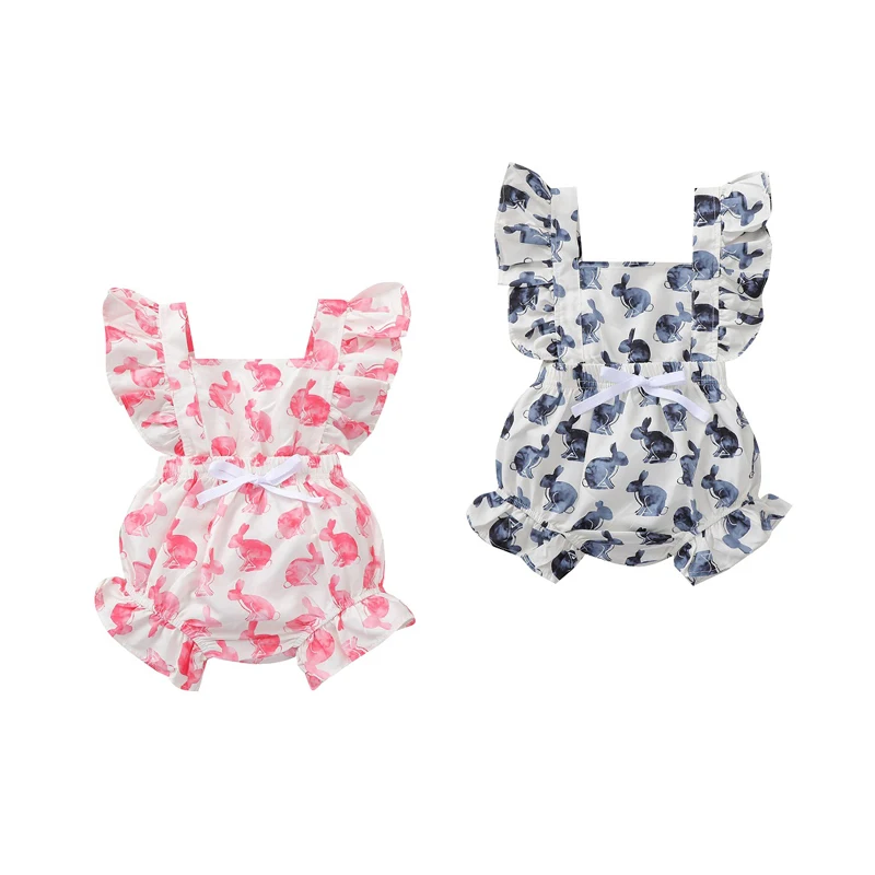 

2020-12-11 Lioraitiin 0-24M Newborn Baby Girl Sleeveless Romper Cartoon Animal Print Bow Decoration Ruffle Elastic Waist Outfit