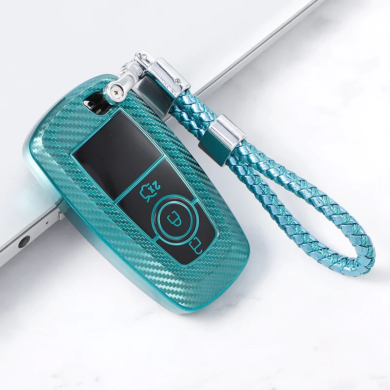 

For Ford EcoSport Edge S-MAX Ranger Lincoln Mondeo 2017 2018 TPU Carbon Fiber Car Smart Key Case Cover Bag Keychain