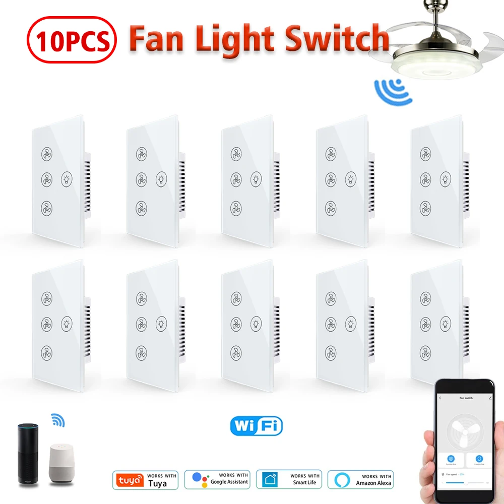 

Smart Home Wifi Fan Light Switch EU/US Ceiling Fan Lamp Switch Works With Alexa Google Tuya Remote Various Speed Control