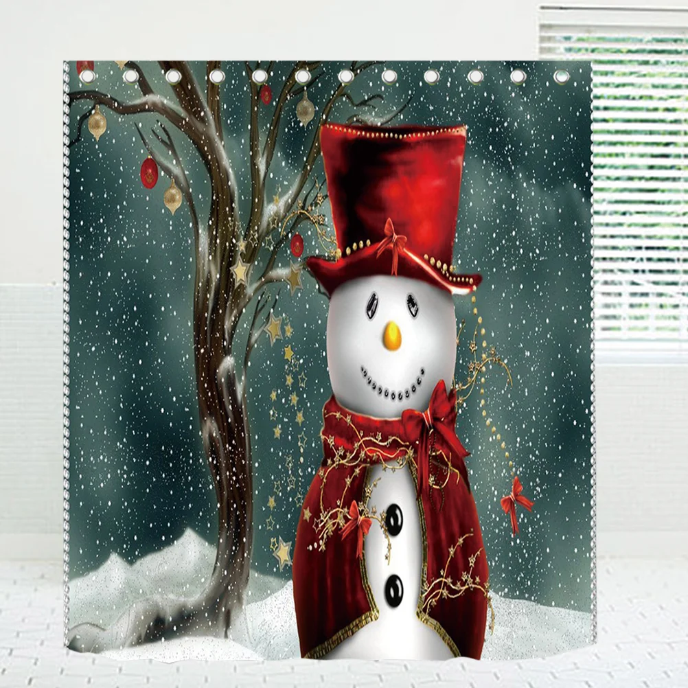 

1PC Christmas Curtain Mildewproof Cloth Xmas Snowman Printing Curtain