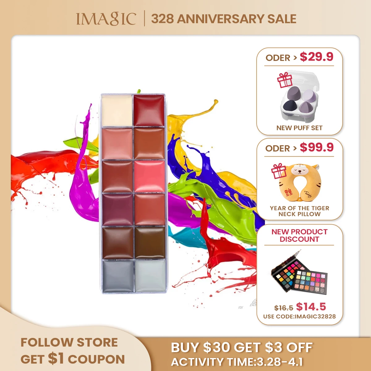 

IMAGIC Halloween Face Body Paint Oil Painting Art Make Up Set Tools Party Fancy Dress 12 Flash Tattoo Color+6pcs Paint Brush