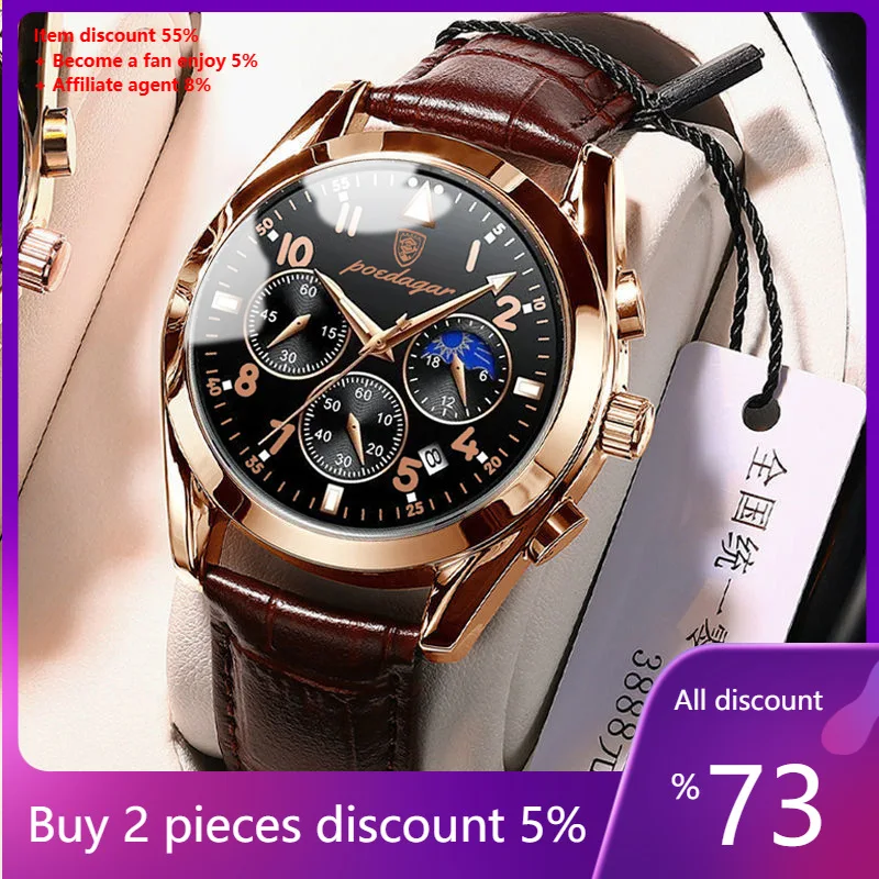 

2023 Fashion New Mens Watches Sports Leather Watch Waterproof Luminous Top Brand Luxury Quartz Wristwatch with Date