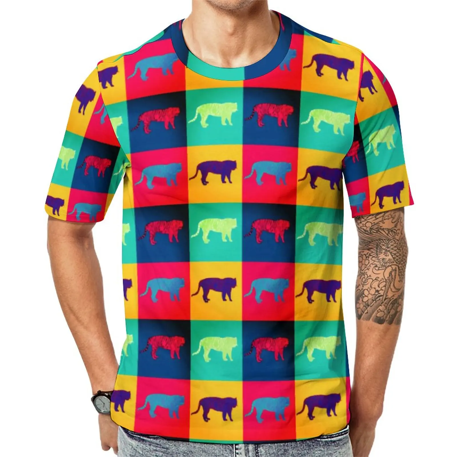 

Красочная футболка с тигром, мужские Модные футболки в стиле поп-арт, летние футболки на заказ, повседневная женская одежда с коротким рукавом, идея для подарка