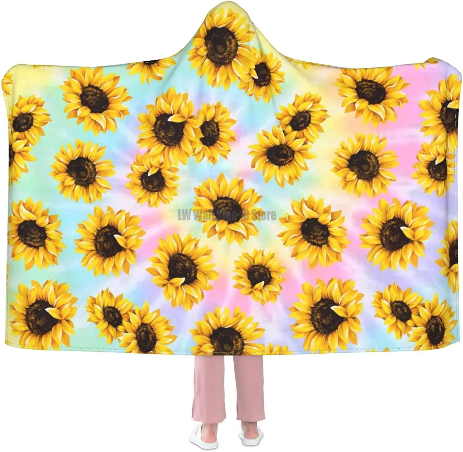 

Sunflower Hooded Blanket Anti-Pilling Flannel Wearable Blanket Hoodie-Plush Warm Blanket Throw Blankets Fit for Kids