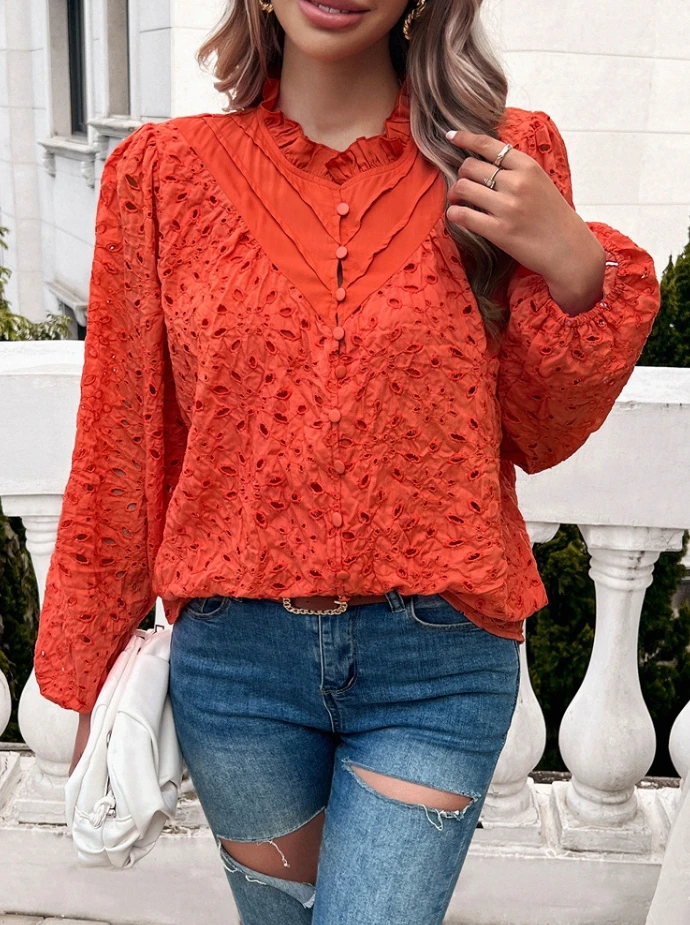 Женская Повседневная Блузка с вышивкой элегантная Свободная блузка вырезами и