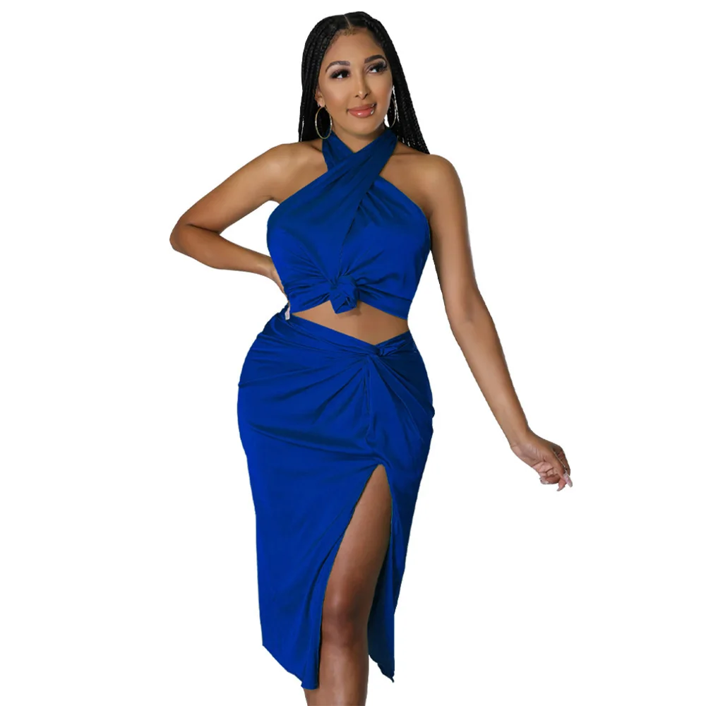 

Женский летний клубный костюм Zoctuo, комплект из двух предметов, короткий топ с лямкой на шее, летний клубный костюм