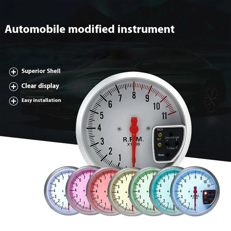 5-дюймовый автомобильный тахометр об/мин 11000 К 7 цветов 12 В модифицированный