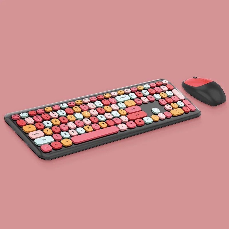 

Small Fresh Macaron Color Wireless Keyboard And Mouse Set Girls Lovely Chocolate Silent Infinite Color Keyboard Genuine Factory