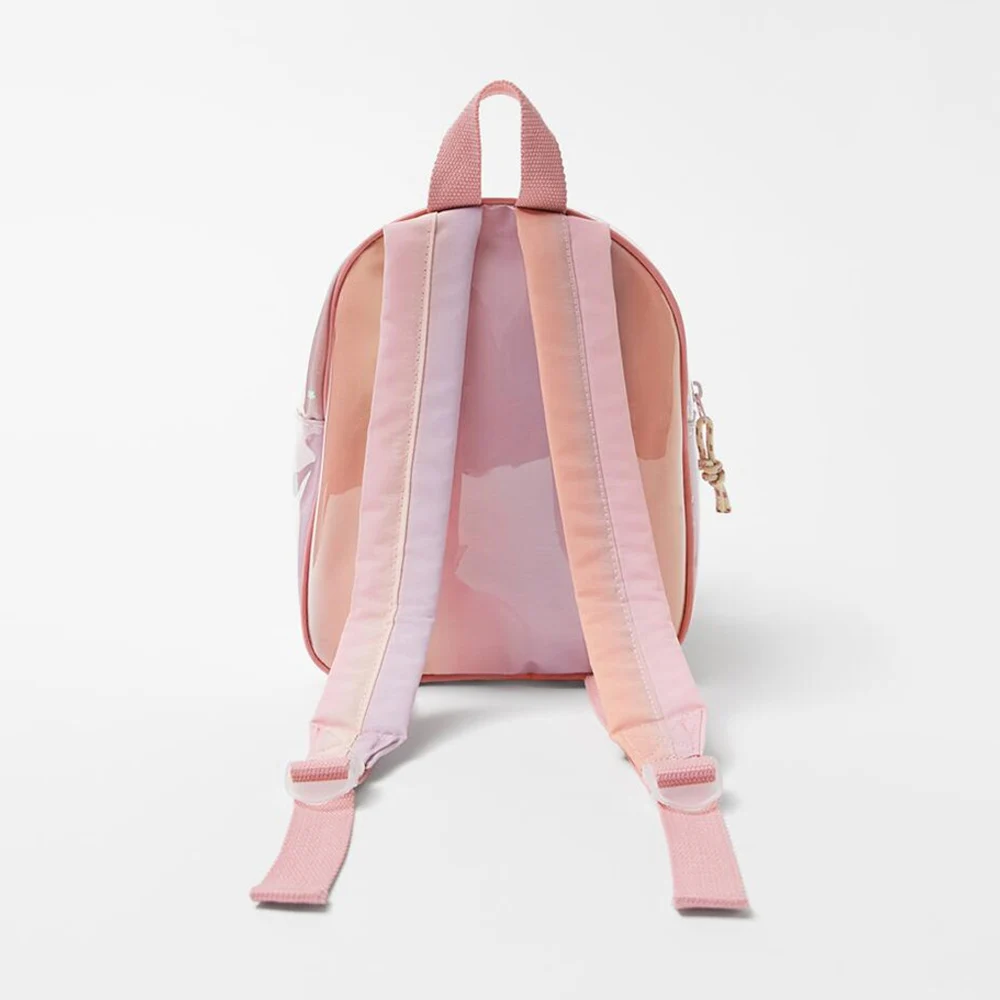 Pink Gradient Transparent PVC Backpack Girl Stars Glitter Decoration Children's Bag Cute Small Daypack Outdoor School Bag Domil