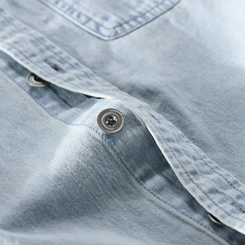 Рубашка мужская джинсовая с коротким рукавом Классическая деловая сорочка из