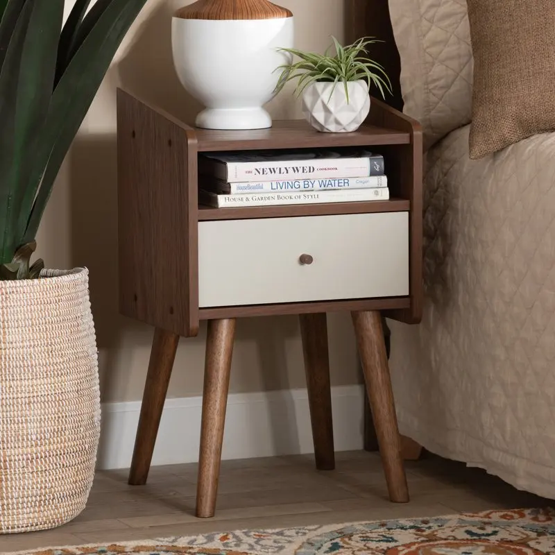 

Elario Mid- Two-Tone White and Walnut Finished Wood 1-Drawer Nightstand