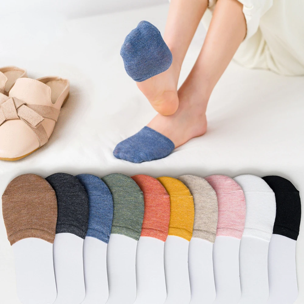 

10 Pieces = 5 Pairs Women Summer Forefoot Half Foot Toe Cover Socks Invisible No Show Female Breathable Cotton Socks Candy Color