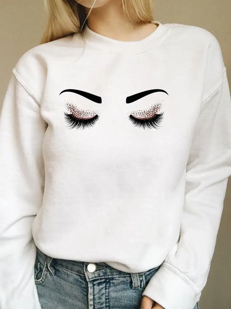 

Sweatshirts Casual Print Autumn Spring Fashion Female Eye Lashes Sweet Trend Women Long Sleeve Clothing Graphic Pullovers
