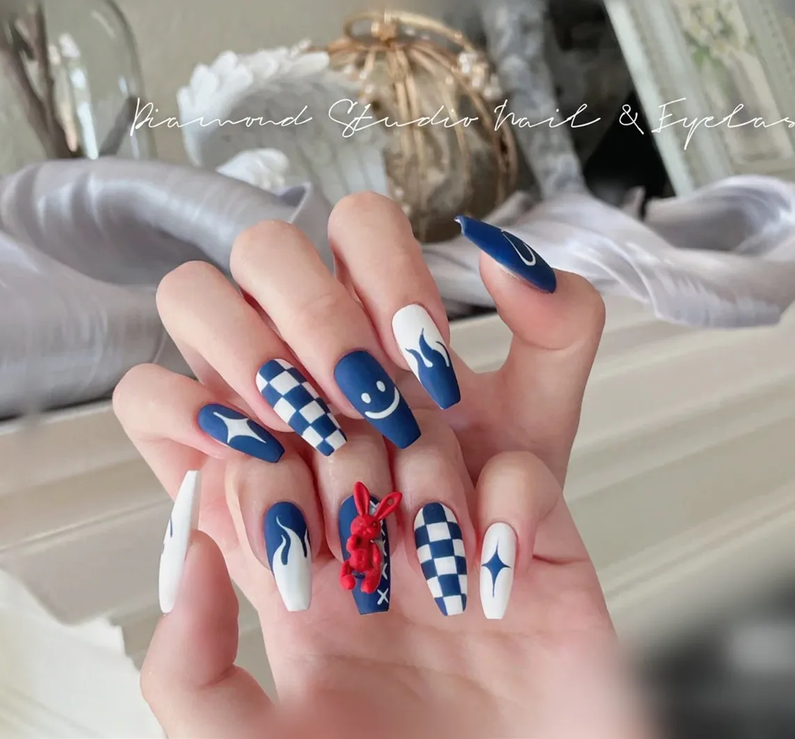 24pcs/box Press On False Nails Cute Nail Art Wearable Point Drill Fake Nails Heart Tips With Glue and Sticker With Wearing Tools images - 6