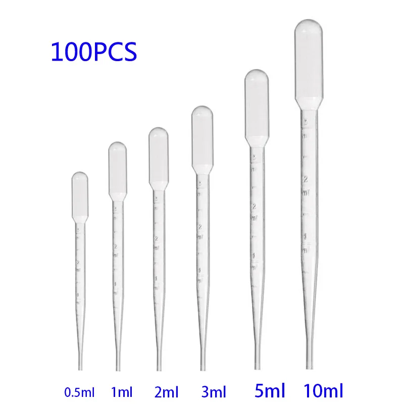 100PCS Plastic Pipette 1/2/3/5 ML Lab Pipette Plastic Disposable with Graduated Container Liquid Dropper Equipment Pipette