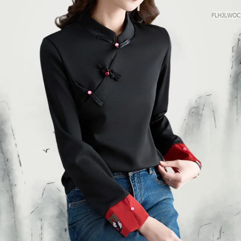 Китайский стиль Ципао воротник дизайн пуговицы Топы Новый год 2024 Весна Женщины