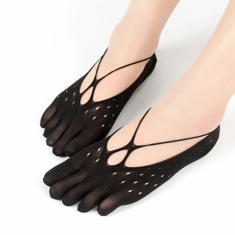 

Five-finger Stockings Ladies Velvet Summer Mesh Breathable Invisible Shallow Mouth Silicone Boat Socks Five-toed Socks 2 Pairs