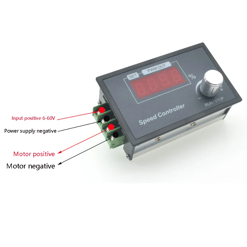 Цифровой дисплей 0 ~ 100% Регулируемый DC 6-60 В 30 А Контроллер скорости двигателя постоянного тока ШИМ 12 В 24 В 48 В Регулируемая частота