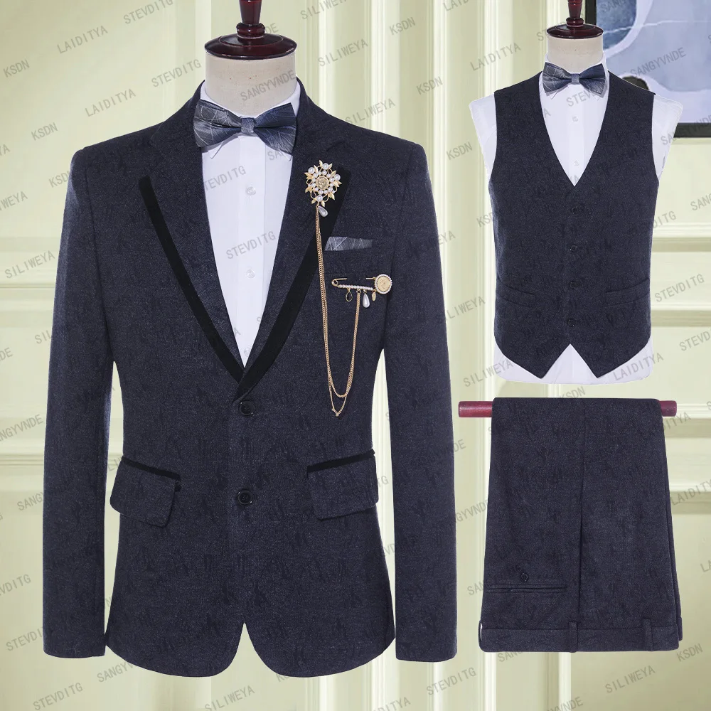 

Floral Suit Men's Business Casual Formal Workwear Gentleman Party Prom Slim Tuxedo Groom Wedding Dress (Jacket +Vest+ Pants)