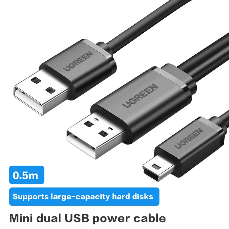 Фото UGREEN Dual USB 2.0 к MINI USB (порт T) Кабель для зарядного устройства Кабели для передачи данных №5