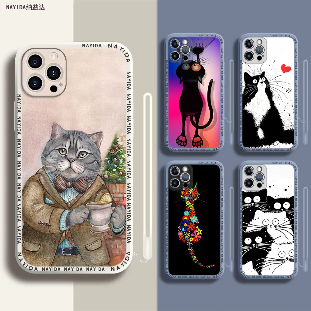 

Phone Case For iPhone 14 13 11 12 Mini Pro Max XS XR X Soft Silicone TPU Cover Fluffy cat