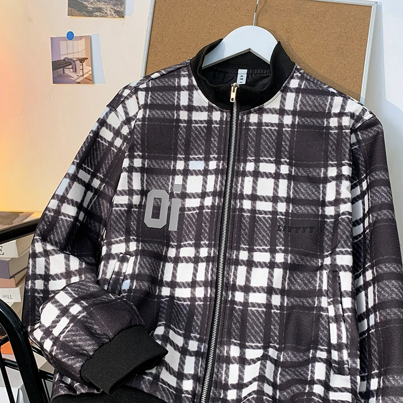 Осенне-зимняя клетчатая шерстяная куртка мужская винтажная японская мода ретро