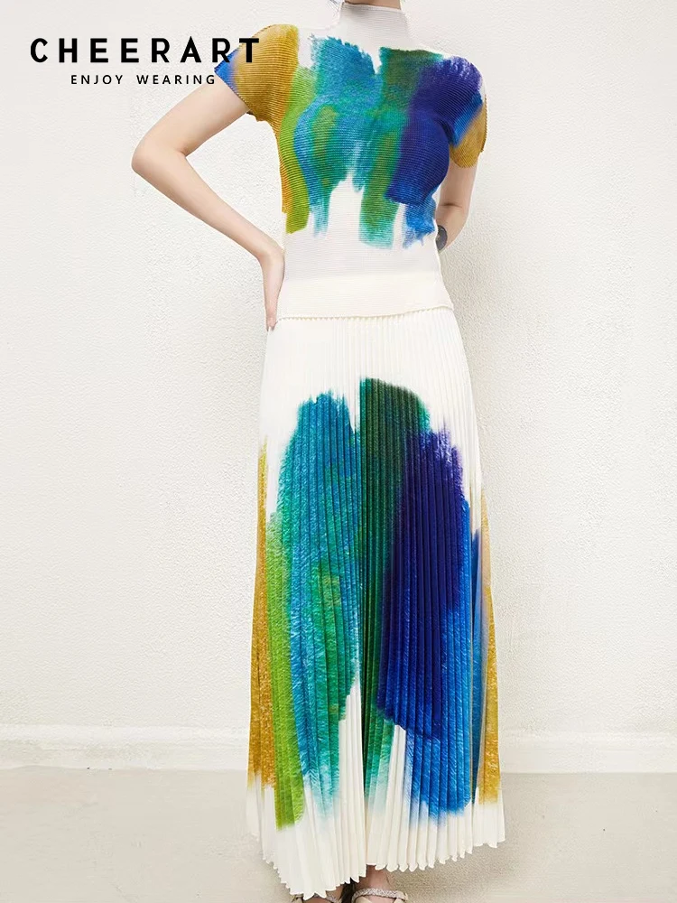 

Комплект из 2 предметов CHEERART, женская одежда, топ с высоким воротом и коротким рукавом и плиссированная юбка, лето 2023, модные новые подходящи...