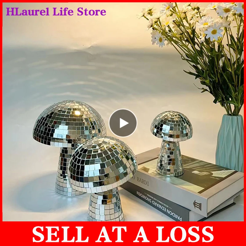 

Retro Mushroom Disco Ball Round Mirror Wall Party Decoration Window Desktop Decoration Garden Ornaments Dropship Home Decoration