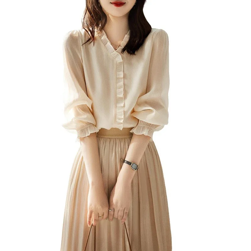 Женская рубашка с длинным рукавом Meifan удобная яркой текстурой и украшением в