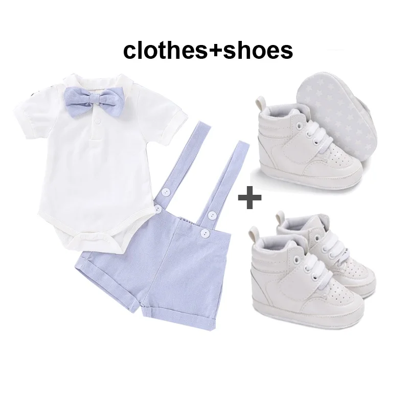 Baby Boy Clothes 3pcs Set Gentleman Boys  One-pieces Romper Suspender Suit Shoes for Newborn  Birthday Wedding Party