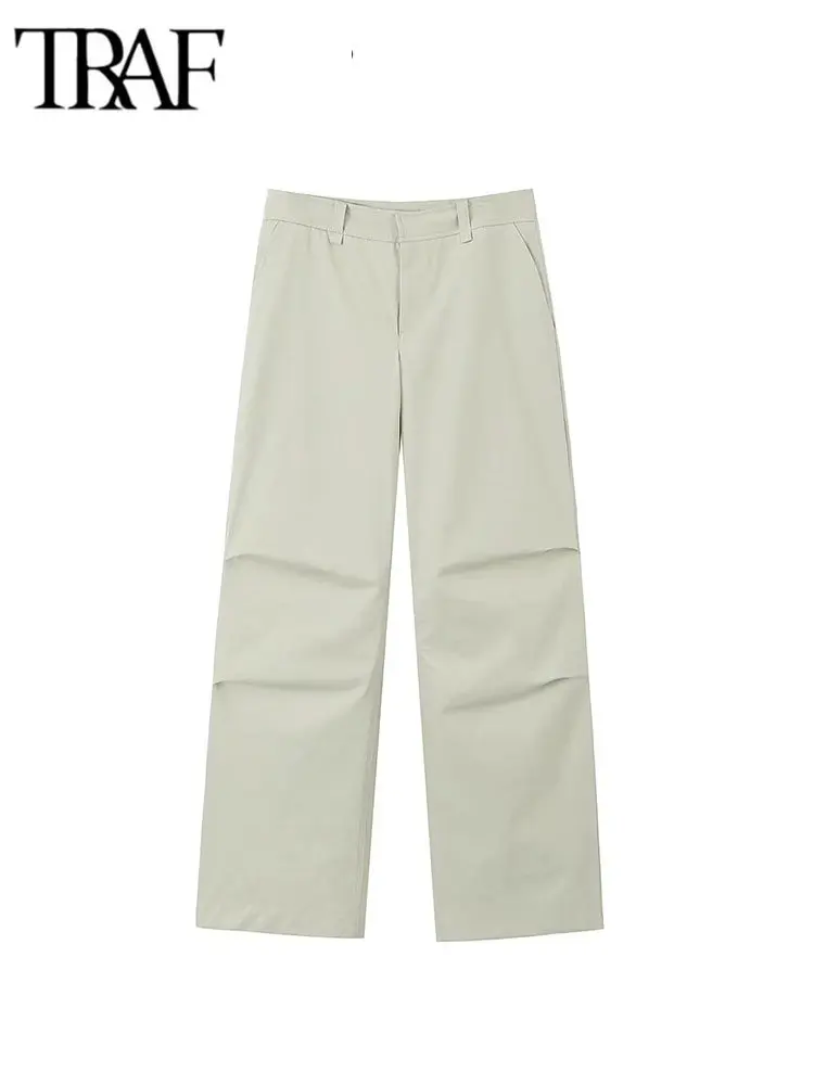 

TRAF Summer Y2K Women Cargo Pants With Pleats High Waist Baggy Sweatpants Sportswear Wide Pant Female Trousers
