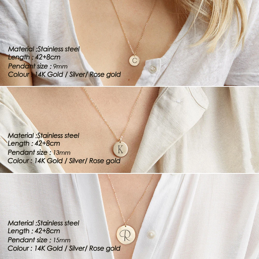 Orazio Engraving Custom Necklace Gold Color 26 Artistic Alphabet Stainless Steel Pendant Choker Chains For Women/Man Gifts