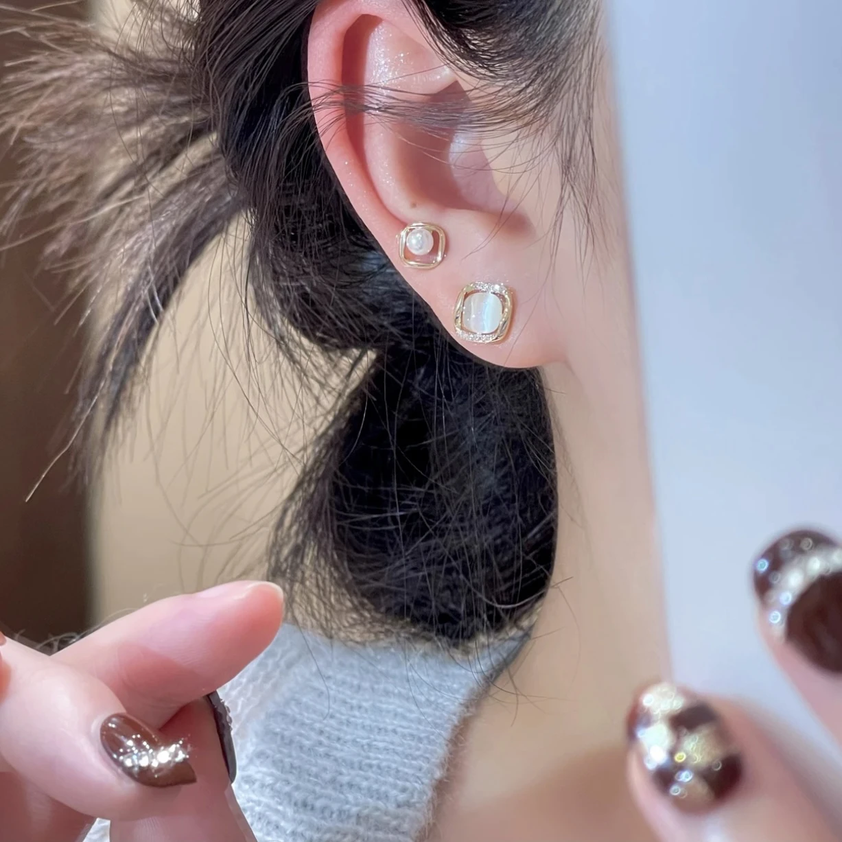 S925 Серебряные иглы с опалом и бриллиантами микроинкрустированные серьгами