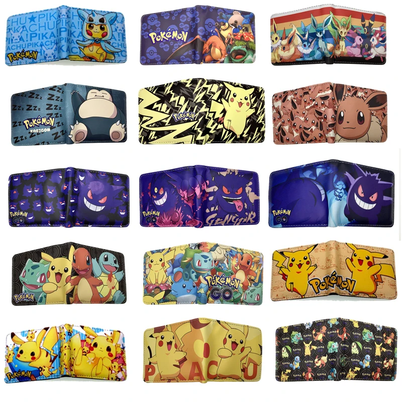 Anime Pokemon Pikachu Gengar Wallet Cartoon Snorlax Short PU Leather Coin Purse Student Universal Wallet Fashion Card Wallets