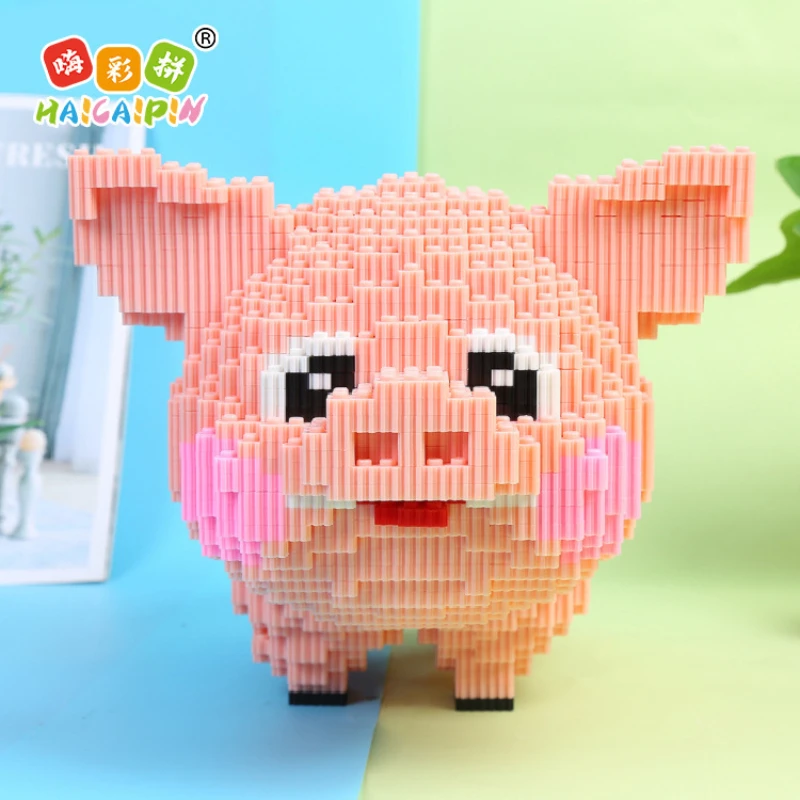 

Cartoon Animal Pet Cute Pink Pig Building Blocks 3D Model Kawaii DIY Diamond Mini Bricks Assembly Toys Children's Birthday Gifts