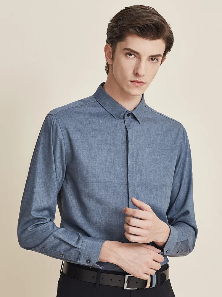 

Shirt Men's Plaid Jacquard Long-Sleeved Casual Versatile Business Handsome Autumn New Fashion Shirt Men's Fashion