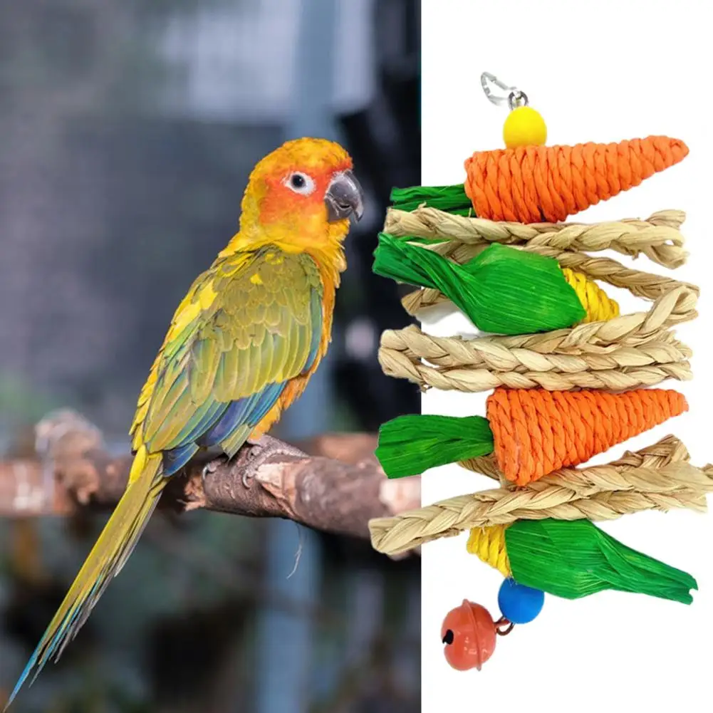 

Practical Parrot Toy Easy Installation Bird Chew Toy Natural Materials Carrot Shape Bird Parrot Molar Toy Teeth Grinding