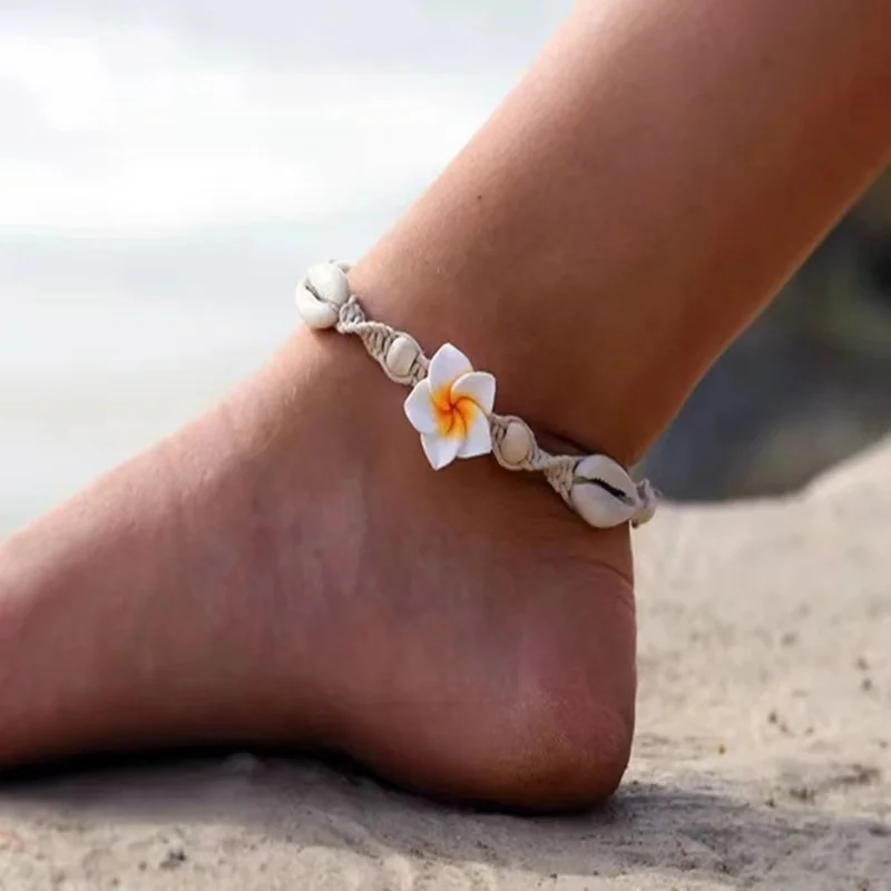 

Fashion Bohemia Shell Flower Braided Anklet Charms Foot Chain Summer Accessories Beach Barefoot Bracelet Anklet On Leg 32cm long