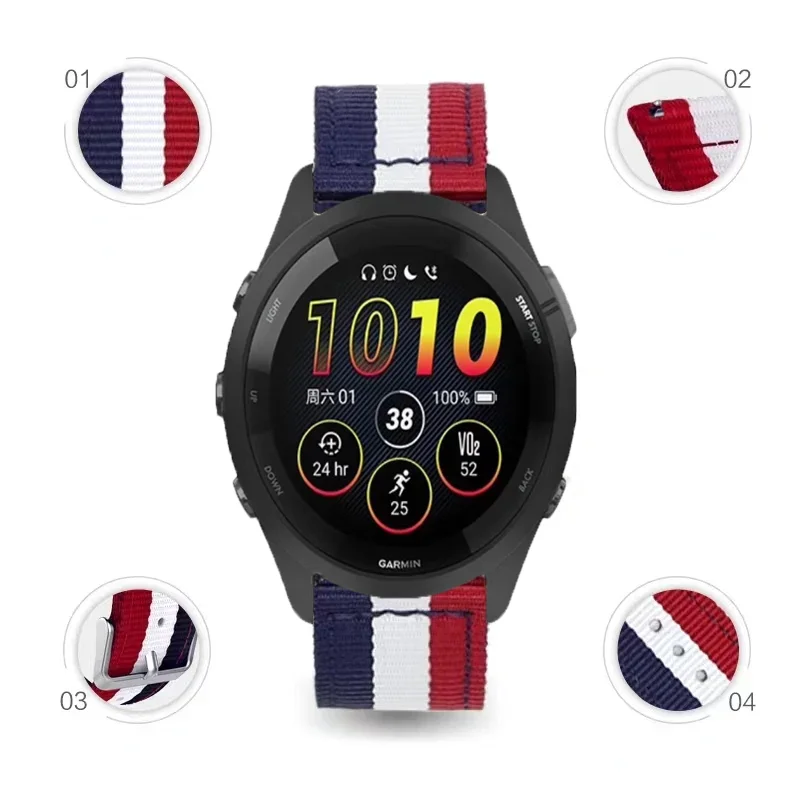 Фото Холщовый нейлоновый ремешок 22 мм 20 мм для Garmin Forerunner 570 965 265 165 55 970 Venu 3, браслет, ремень Vivoactive 6 5 Approach S50 Band №5