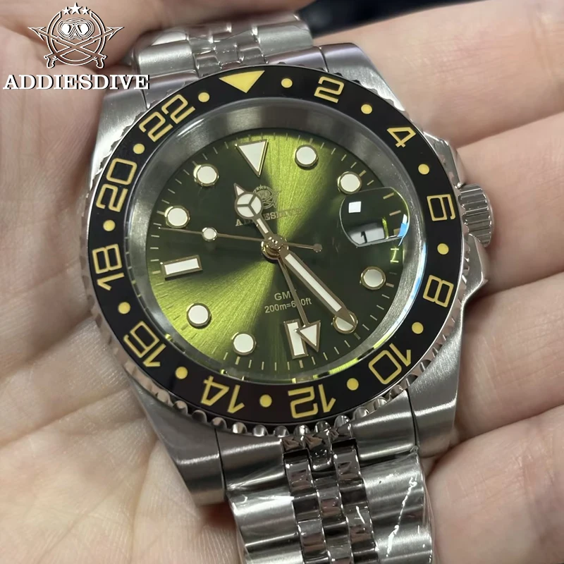 ADDIESDIVE Мужские кварцевые часы GMT из нержавеющей стали