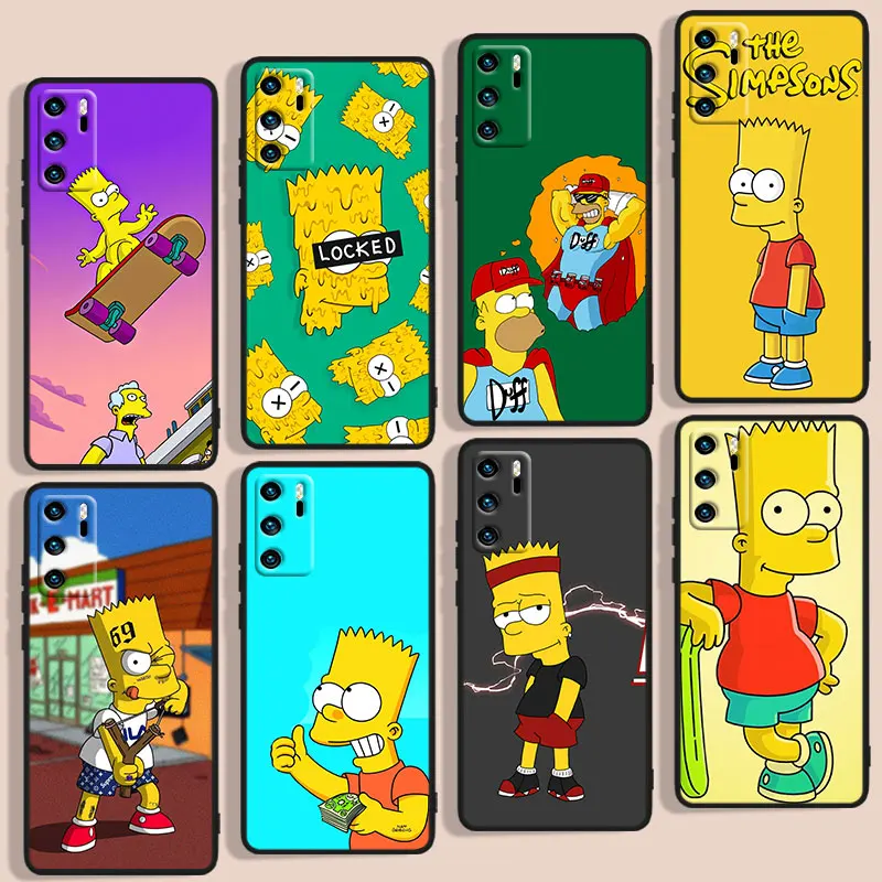 

Kids Disney The Simpsons Phone Case For Huawei P Smart Plus 2019 Z 2020 S Nova 2i 3 3i 5 5T 7 7i 8 8i 9 9SE Black Funda Cover