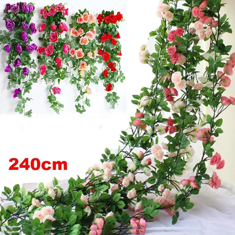 

2.5M Artificial Flowers Rose Ivy Vine Wedding Decoration Real Touch Silk Flower String Home Hanging Garland Party Wedding D
