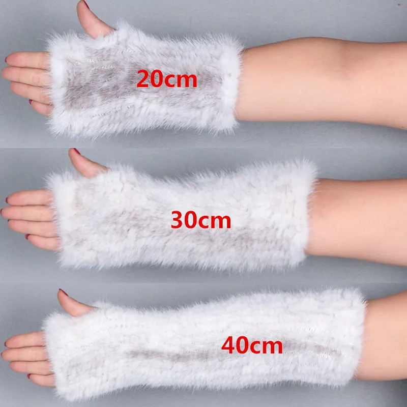 luxury real mink knit gloves length 20cm/30cm/40cm female winter fingerless gloves mittens